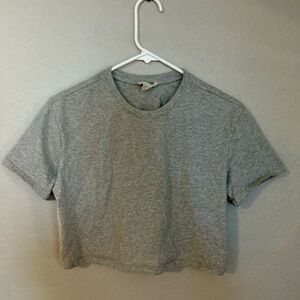 Open Edit Gray Women's Basic Crop Top Short Sleeve Size Small